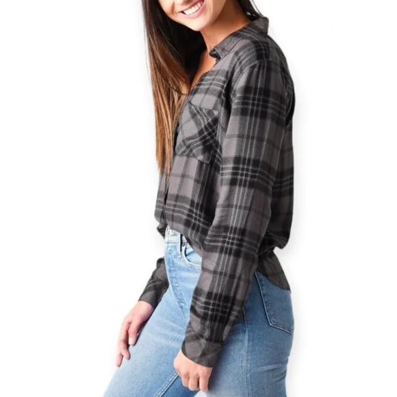 Rails Hunter Plaid Rayon Flannel Button Up in Charcoal Jet Grey Black XS - Picture 11 of 16